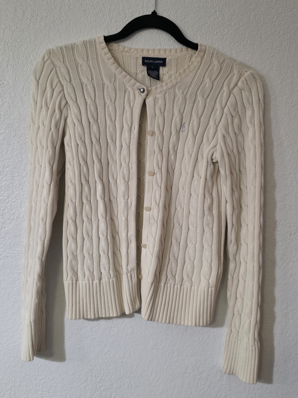 Ralph Lauren Ivory Cable-Knit Button Front Cardigan